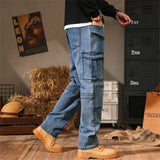 Riolio Plus Size Jeans Men Denim Pants Baggy Jeans Cargo Pants Loose Fashion Causal Trousers Male Big Size Bottoms