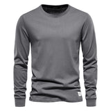 Riolio Solid Color Cotton T Shirt Men Casual O-neck Long Sleeved Mens Tshirts Spring Autumn High Quality Basic T-shirt Male