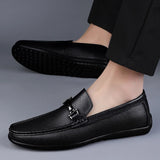 Riolio  Mens Metal Buckle Loafers Genuine Leather Men Casual Shoes Handmade Moccasins Breathable Male Walking Shoes Comfort Travel Flats