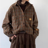 Riolio Spring and Autumn Vintage Striped Pocket Cargo Shirt for Men and Women College Style Simple Casual Long-sleeved Shirt