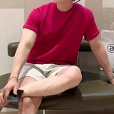 Riolio  Summer Casual Mens Ice Silk Knit Tops Leisure Breathable Solid Color Slim Knitting T Shirts Men Fashion Short Sleeve Tees