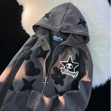Riolio American Vintage Embroidery zip up hoodie High Quality Jacket Women Oversized Star Print Sweatshirt Goth Harajuku Y2k Streetwear