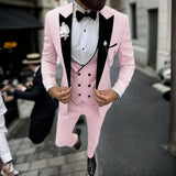 Riolio  Elegant 3 Piece Men's Velvet Tuxedo Suit Slim Fit Peak Lapel Blazer Vest And Pant Set for Business Wedding And Party