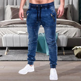 Riolio Men's Outdoor Summer Riding Jeans Motorpoof Jeans Skinny Jeans Fashion Pockets Denim Pencil Pants Ankle Tied Denim Trousers