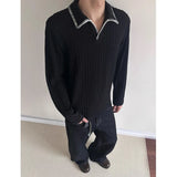 Riolio  Autumn Long Sleeved T-shirt Men Fashion Gray Black Casual Lapel T Shirt Streetwear Korean Loose Pleated T Shirt Mens Top M-3XL