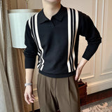 Riolio New British Business Casual Men Polo Shirt Light Luxury Patchwork Slim-fit Knitted Short Sleeve T-shirts Leisure Breathable Tops