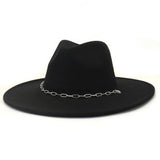 Riolio  Chain Decor Fedora Hat for Women Men Wide Brim Peach Heart Top Felted Hat Jazz Cap Winter Autumn Panama Khaki Luxury Hat Chapeau