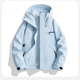 Riolio  Men's Windproof Hooded Jacket Solid Red Multi-Pocket Casual Outdoor Hiking Windbreaker Coat