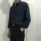 Riolio  Autumn New Korean Style Loose Casual Solid Color Shirt Men's Retro Slim Square Collar Long-sleeved Business Base Shirt