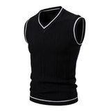 Riolio Men's Fashion New V-neck Sleeveless Sweater Embroidered Color Matching Leisure Lined Vest Men's Top