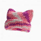 Riolio  Colorful Gradient Personalized Turned-Up Cat Ear Cap Winter Girl Warm Stylish Hat for Parties, Dates, And Outdoor Events