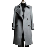 Riolio  Fashion Grey Woolen Blend Coat Men Over Jacket Overcoat Double Breasted Long Plus Size Warm Formal Business Costume