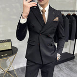 Riolio  ( Blazers + Pants ) Boutique Fashion Solid Color Double-breasted Men's Casual Business Slim Suit 2-piece Set Groom Wedding Dress