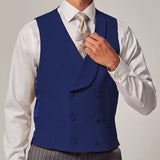 Riolio  Men Vest Sky Blue Solid Color Double Button With Lapel Waistcoat For Wedding Groom Business Formal Banquet Work Men Suit Vest