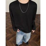 Riolio  Spring Long Sleeved T-shirt Men Fashion Black Casual Knitted T-shirt Men Streetwear Korean Loose Pleated T Shirt Mens Tops