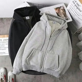 Riolio Mens Oversized Zip Up Hoodies Autumn Winter Fleece Hooded Solid Zipper Jacket Sweatshirt Korean Fashion Hoodie Men Tops Clothing