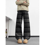Riolio  Men's American Vintage Striped Denim Pants Washed Loose Straight Casual Flare Trousers