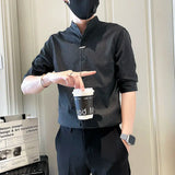 Riolio  Striped Shirt New Men Summer Casual Thin Stand-up Collar Cardigan Five-sleeved Top