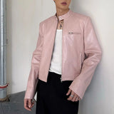 Riolio  Mens Pu Biker Jacket Autumn Streetwear Fashion Slim Fit Nightclub Punk Urban Youth Motorcycle Statement Outerwear