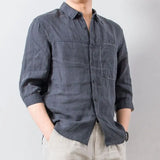 Riolio  7-point Mid-sleeved Shirt Men Summer Loose Large-size Lapel Open-line Pocket Breathable Casual Cardigan