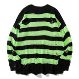 Riolio Autumn Winter Couple Stripe Sweaters Destroyed Ripped Sweater Men Pullover Hole Knitwear Women Oversized Fashion Harajuku Tops