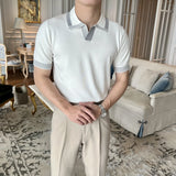 Riolio  High End Fashion Casual England Style Polo Shirt Summer New Versatile Short Sleeve Men Panelled Striped Lapel Breathable Tops
