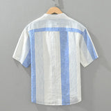 Riolio 2024 Summer New 100%Linen Pullover Short Sleeve Shirts for Men Fashion Striped Casual Loose Shirts