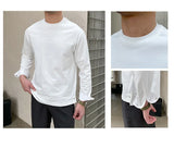 Riolio  New Autumn Fashion Men T-shirt Light Luxury Solid Color Long Sleeve Tops Leisure Streetwear Casual O Neck Basic Shirts M-3XL
