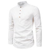 Riolio Men's solid color casual slim fitting standing collar long sleeved business shirt shirt