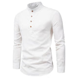 Riolio Men's Solid Color Casual Slim Fitting Standing Collar Long Sleeved Business Shirt Shirt