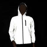Riolio  Men's Outdoor Full Reflective Jacket Hooded Loose Windproof Night Shiny Coats Jackets Streetwear Fashion Windbreaker Men Women