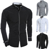 Riolio Spring and Autumn Men's Long-sleeved Solid Color Shirt, Stand-up Collar Comfortable Button-down Fashionable Slim Shirt