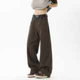 Riolio Spring New Trendy Jeans Personality Design Male Solid Color Washed Straight Male Denim Pants Wide Leg Casual jeans