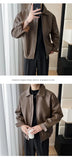 Riolio  New Autumn Men's Casual Textured PU Leather Jacket High Street Zip-up Turn-down Collar Solid Color Long Sleeve Retro Coats M-3XL