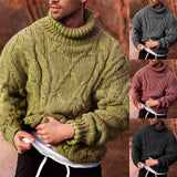 Riolio Winter Men Vintage Twist Sweater Turtleneck Solid Color Male Knitted Pullover Loose Mens Warm Sweaters