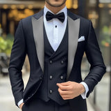 Riolio  3-Piece Jacket+Vest+Pant Elegant Groom Wedding Tuxedo Set Suit Men's Black Suit Peak Lapel Blazer Slim Fit Outfit