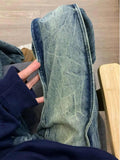 Riolio American Decosition Splicing Retro Blue Denim Pants High Street Hiphop Design Straight Leg Jeans for Teenagers Spring Season