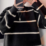 Riolio  New Korean Trendy Men Sweater Light Luxury Knitted Drooping Stripe O Neck Long Sleeve Pullover Casual High Street Knitwear M-3XL