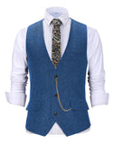Riolio  V Neck Style Men's Suits Vest Herringbone Wool Classical Causal Slim Fit Men's Waistcoat With Pocket For Wedding Groomesmen