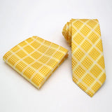 Riolio  Newest Tie Set 8CM Mens Necktie Handkerchief Neck Ties Sets For Man Yellow Color Plaids Stripes Jacquard Cravat Business Party
