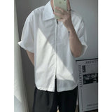 Riolio Summer Short Sleeved Shirt Men Fashion Oversized Zip Shirt Men Korean Loose Black White Dres Shirts Mens Ice Silk Shirt M-2XL