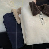 Riolio  Japanese Lamb Fur Corduroy Sweatshirt Women Autumn Winter Loose Ins Lazy Style Bfpolo Shirt Plus Velvet Thickened Jacket