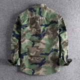 Riolio  Spring Autumn Men's Washed Camouflage American Workwear Long Sleeve Shirt Men Double Pocket Versatile Casual 100% Cotton Tops