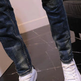 Riolio Trousers Torn Stretch with Holes Male Cowboy Pants Slim Fit Jeans for Men Tight Pipe Broken Elastic Skinny Ripped Summer Denim