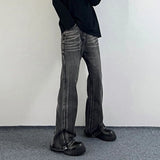 Riolio Men Daily Popular Bell Bottom Jeans Male Chic Black Gray Lines Design Denim Pants Baggy Vintage Wash Straight Leg Denim Trousers