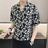 Riolio  Floral Shirt Short-sleeved Ice Silk New Style Fashionable Men's High-end Sense Handsome Double-breasted Buttons