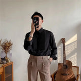 Riolio  France England Style Men Shirts New Autumn Solid Lapel Button Pleated Korean Fashion Chic Business Casual Loose Long Sleeve Tops