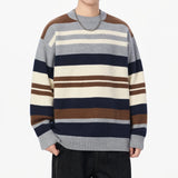 Riolio  Autumn Winter Warm Casual Pullovers Men Knitted Sweater Fashion Patchwork Striped Loose Hip Hop Knit Streetwear Pull On Sweaters