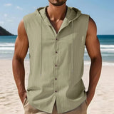 Riolio  Loose Casual American Style Men's Summer Linen Hooded Sleeveless Shirt Hip Hop Trendy Top Comfortable Breathable Garment