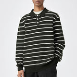 Riolio New American Trendy Men Polo Neck Sweaters Light Luxury Striped Knit Long Sleeve Pullover Tops High Quality Loose Knitwear M-3XL